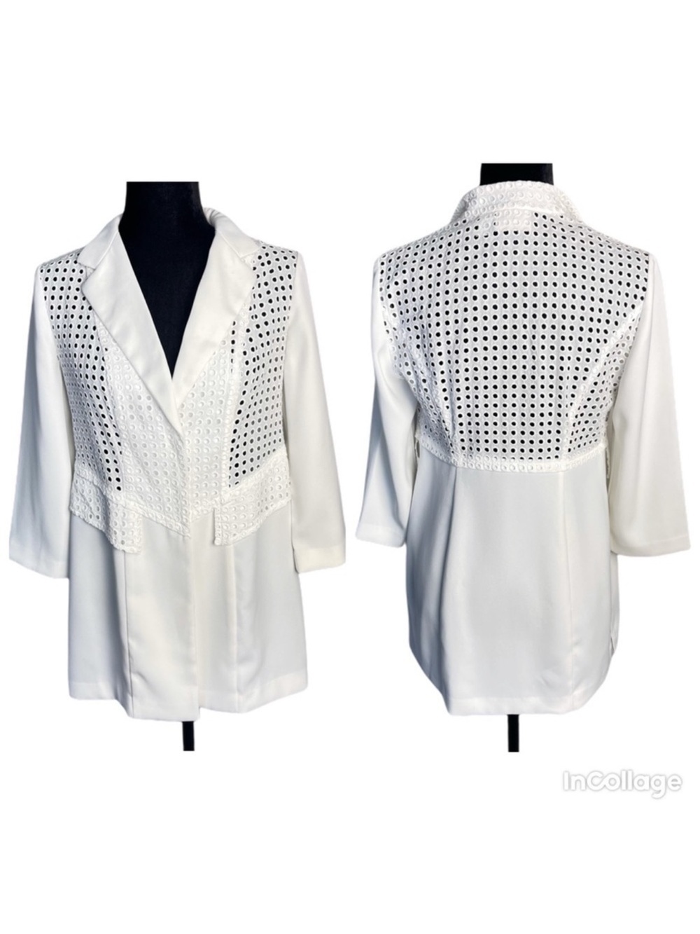 ✅ Chico’s Women’s Jacket Eyelet Antique White 3/4 Sleeve Size 0 / 4-6
